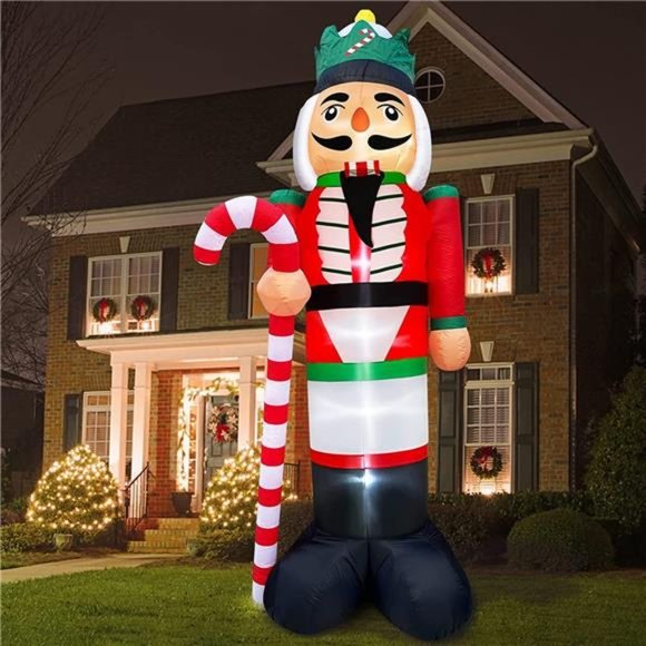 12 Ft Christmas Inflatables Nutcracker Decoration Outdoor Candy Cane withLight